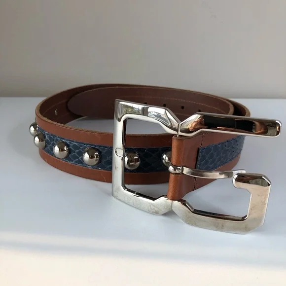 D&G Doce Gabbana Brown Leather Black Snake Silver Studs 